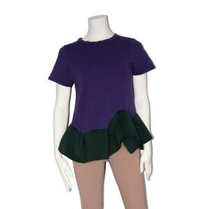 Yerci.a Women's Size Small Purple T-Shirt Green Neoprene Peplum Short Sleeve Tee